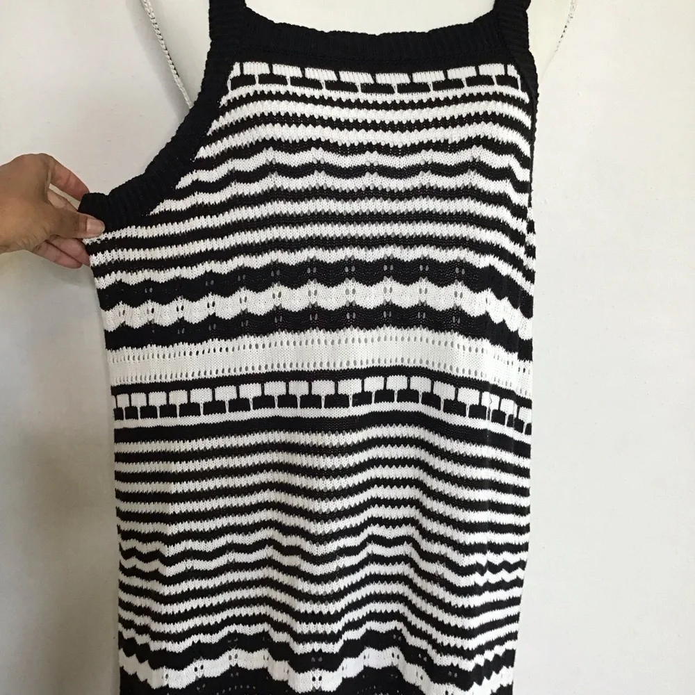 Joie Women Elegant Black White Monochrome Striped Knit Crochet Maxi Dress XL - Picture 7 of 11